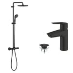 GROHE Vitalio Start System 250 Colonne de douche avec Mitigeur Thermostatique & QUICKFIX Start Robinet de salle de bains lavabo, mousseur économie d'eau, sans tirette, bonde clic clac incluse