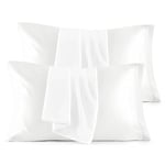 Bedsure Pillow Cases 4 Pack - Similar to Silk Pillowcase, Satin Pillowcase for Hair and Skin with Envelope Closure, Gifts for Women, Queen & Standard Size 50 x 75 cm, White