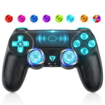 Gamrombo Manette sans fil pour manette de jeu P4 noire compatible avec P4 Pro/Slim/PC avec double vibration/LED/Turbo/prise audio 3,5 mm/capteur 3D/pavé tactile