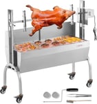 VEVOR Barbecue à Charbon avec Tournebroche Électrique 52 W Charge 90 kg, Rôtissoire Barbecue 118,5 cm, en INOX, avec Pare-Brise et Roues Verrouillables, pour Rôtir Agneau Porcelet Poulet Camping