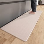 Color G Tapis Cuisine 44 x 240 cm, Antifatigue Tapis Cuisine Devant Evier Lavable Antiderapant, Cuir Tapis de Cuisine Résistant à l'huile, Imperméable pour Cuisine, Salon, Bureau (Beige)