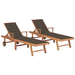 Lot De 2 Transats Chaise Longue Bain De Soleil Lit De Jardin Terrasse Meuble D'extérieur Avec Coussin Taupe Bois De Teck Solide Helloshop26 02_0012037