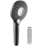 Rainsworth Shower Head with Filter H36807 for Hard Water - Universal High Pressure 3 Sprays Handheld Shower, Water Saving, Limescale Filter, Black