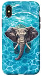 Coque pour iPhone X/XS Éléphant mignon dans l'eau de la piscine pour maman papa enfants