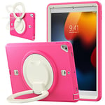 Coque pour iPad 9/8/7ème génération 10.2" 2021/2020/2019 Air 3ème génération 10.5" Housse résistante avec Porte-Stylo, Support poignée, bandoulière M+Rose