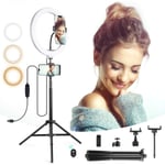 10''Ring Light,Selfie Light with Tripod Stand&Phone Holder, 3 Color Modes and 10 Brightness, makeup light for Live Streaming,YouTube,TikTok,Work with Smartphone and DSLR Camera(MAX Height: 73.6inch)