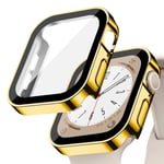 Glas+ cover För Apple Watch case serie 8 7 6 5 4 se 44mm 45mm 41mm 40mm PC Vattentät skärmskydd apple watch Tillbehör Gold 17 Series 7-8 45mm