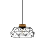 Eglo Suspension luminaire Padstow, lustre suspendu vintage, industriel et rétro, lampe de salon et de salle à manger en acier noir et bois naturel, douille E27, certifié FSC