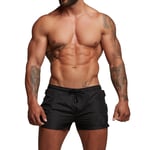 (Black M)Men Gym Shorts Sweat Absorbing Quick Dry Workout Shorts With Side SLS