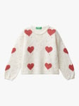 Benetton Kids'  Soft Knit Heart Jumper, Offwhite