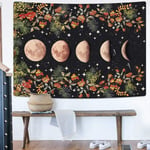 Kuutamoinen Puutarhakuvakudos, Moon Phase Tapestries Flower Vine Tapestry musta tausta