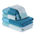 AmeliaHome Lot de 6 Serviettes de Bain 100% Coton - 70 x 140 cm - 50 x 90 cm - 30 x 50 cm - Bord Bleu Clair - Cyan 500 g/m² Crea