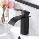 iVIGA Robinet Salle de Bain en Acier Inox, Robinet de Lavabo Cascade, Mitigeur de Lavabo Vasque Robinetterie Moderne Noir