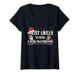 Womens Most Likely To Read A Book On Christmas Matching Family PJ V-Neck T-Shirt