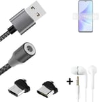 Câble de données + écouteurs pour Oppo A57s a. USB de type C et Micro-USB