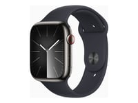 Apple Watch Series 9 (Gps + Cellular) - 45 Mm - Grafit Rostfritt Stål - Smart Klocka Med Sportband - Fluoroelastomer - Midnatt - Bandstorlek: M/L - 64 Gb - Wi-Fi, Bluetooth, Uwb, Lte - 4G - 51.5 G