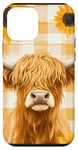 Coque pour iPhone 12 mini Jaune Abstrait Carreaux écossais Vache Highland Tournesol