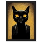 Doppelganger33 LTD Black Cat Le Chat Noir Modern Mustard Artwork Framed A3 Wall Art Print