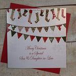 white cotton cards X146 Merry Christmas To a Special Son and Daughter In-Law Handmade Christmas Card with Bunting Design, White