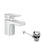 hansgrohe Vernis Shape - bathroom tap with metal pop-up waste set, bathroom sink tap with spout height 71 mm, basin mixer tap water-saving (EcoSmart), chrome, 71566000