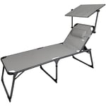 AKTIVE 62613 Chaise Longue Pliante avec Parasol et Coussin Beach, Tube Aluminium + textilène, Gris, 193x67x85 cm