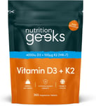 Vitamin D3 4000 iu & Vitamin K2 MK7 100µg - 1 Year Supply, 365 Easy-Swallow D3 D