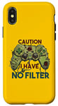 Coque pour iPhone X/XS Drôle sarcastique Gamer Humour Caution I have no filter joke