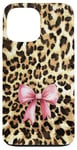 iPhone 13 Pro Max Leopard Cheetah Pattern With Light Pink Bow Coquette Girl Case