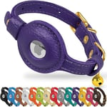 OOPSDOGGY Cat Collar with Bell for AirTag - Non Breakaway Leather Kitten Collar with Apple Air Tag Holder - Lightweight Integrated GPS Pet Collars for Girl Boy Cats, Small Dogs, Puppies (Purple)