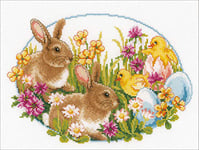 Vervaco Point De Croix Compté Kit Tableau Complet Set LAPINS ET POUSSINS De Broderie Loisir Créatif Maison Decoration Cadeau DIY ca. 29 x 22 cm Counted Cross Stitch Embroidery