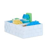 Relaxdays Panier de rangement petite corbeille déco étagère 3 compartiments salle de bain HxlxP: 10,5x32x21,5 cm, blanc