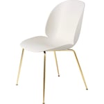 GUBI-Beetle Dining Chair Un-upholstered, Conic Base Brass, Alabaster White