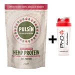 Pulsin Protein Powder Plant Based Hemp Unflav 250G + PhD Shaker DATED DEC/2022