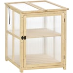 Outsunny - Mini serre de jardin 2 niveaux dim. 62L x 63l x 82H cm porte et panneau toit ouvrant bois sapin traité polycarbonate