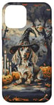 iPhone 12 mini Funny Blue and Cream Dachshund Dog Witch Hat Halloween Men Case