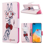 Huawei Wonderland P40 Pro flip kotelot - Ihana Kirahvi Lasit Päässä Pinkki