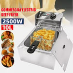 10L Commercial Stainless Steel Electric Deep Fryer Frying Pan & Basket Fat Chip