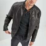 LIBERTO - blouson doublé droit biker à col montant gris foncé homme