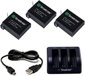 Smatree 1290mAh Remplacement de la Batterie (3-Pack), 3 canaux Chargeur avec Un Cordon USB pour Gopro Hero 4 Caméra