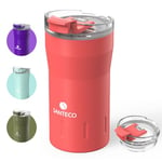 SANTECO Travel Coffee Mug 12 oz, Insulated Coffee Cups with Flip Lid, Stainless Steel Coffee Mugs Spill Proof, Double Wall Vacuum Tumbler, Reusable to Go Mug for Hot/Ice Coffee Tea, Red