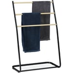 Relaxdays - Porte-serviettes sur pieds, échelle, escalier 3 barres, métal bois support serviette bain, 86x58x30 cm, noir