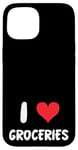 Coque pour iPhone 15 I Love Groceries - Heart Grocery Shopping Food Store Caissier