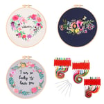 Seekee 3 Pieces Full Range Embroidery Starter Kit - Love Forever Patterns - Contains All Embroidery Materials and Tools - DIY Embroidery Kits for Adults (D+E+F)