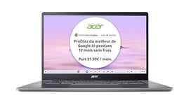 Acer Chromebook Plus 515 CB515-2HT-31ZV avec Google AI - Ordinateur Portable 15,6'' Full HD (Intel Core i3-1215U, 8Go LPDDR5X, 256Go SSD, Intel UHD Graphics, Chrome OS) Clavier AZERTY (Français), Gris