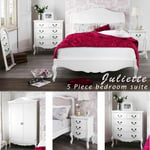 White Bedroom Furniture Set 5pc French Bedroom Chest Bed Bedside Robe JULIETTE