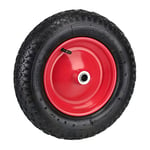 Relaxdays Roue de brouette 3.50-8, pneumatique, Jante en Acier, Charge maximale : 100 kg, avec Valve, Noir et Rouge