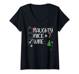 Womens Nice Naughty Wine Christmas Naughty Family Group Funny Wine V-Neck T-Shirt