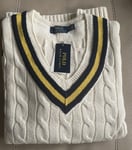 Polo Ralph Lauren V-Neck Cricket Jumper, Cream Size XXL (NEW)