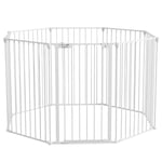 PawHut Barrière de sécurité barrière de Protection cheminée Parc enclos Chien Pliable modulable 8 Panneaux avec Porte Hauteur 90 cm Blanc