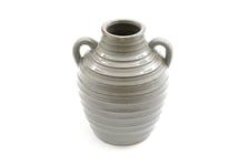 Ceramic Grey Ribbed Vase With Handles 20cm